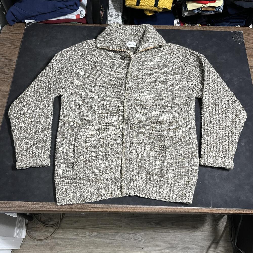 Vintage Valentino Uomo Mohair Wool Sweater Mens Large Beige Zip Cardigan 70s 80s
